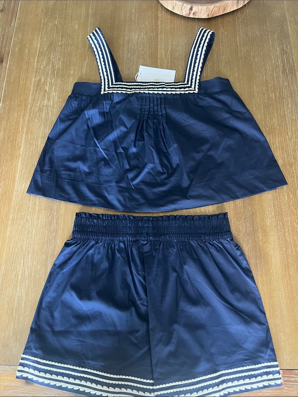 NWT ✧💎 Caroline Constas 💎✧ Navy Braided Trim Shorts Set Size S 💙